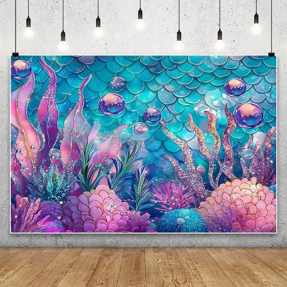 Blue Underwater World Photography Background Ocean Undersea Coral Castle Shells Kid Birthday Party Decor Portrait Photo Backdrop