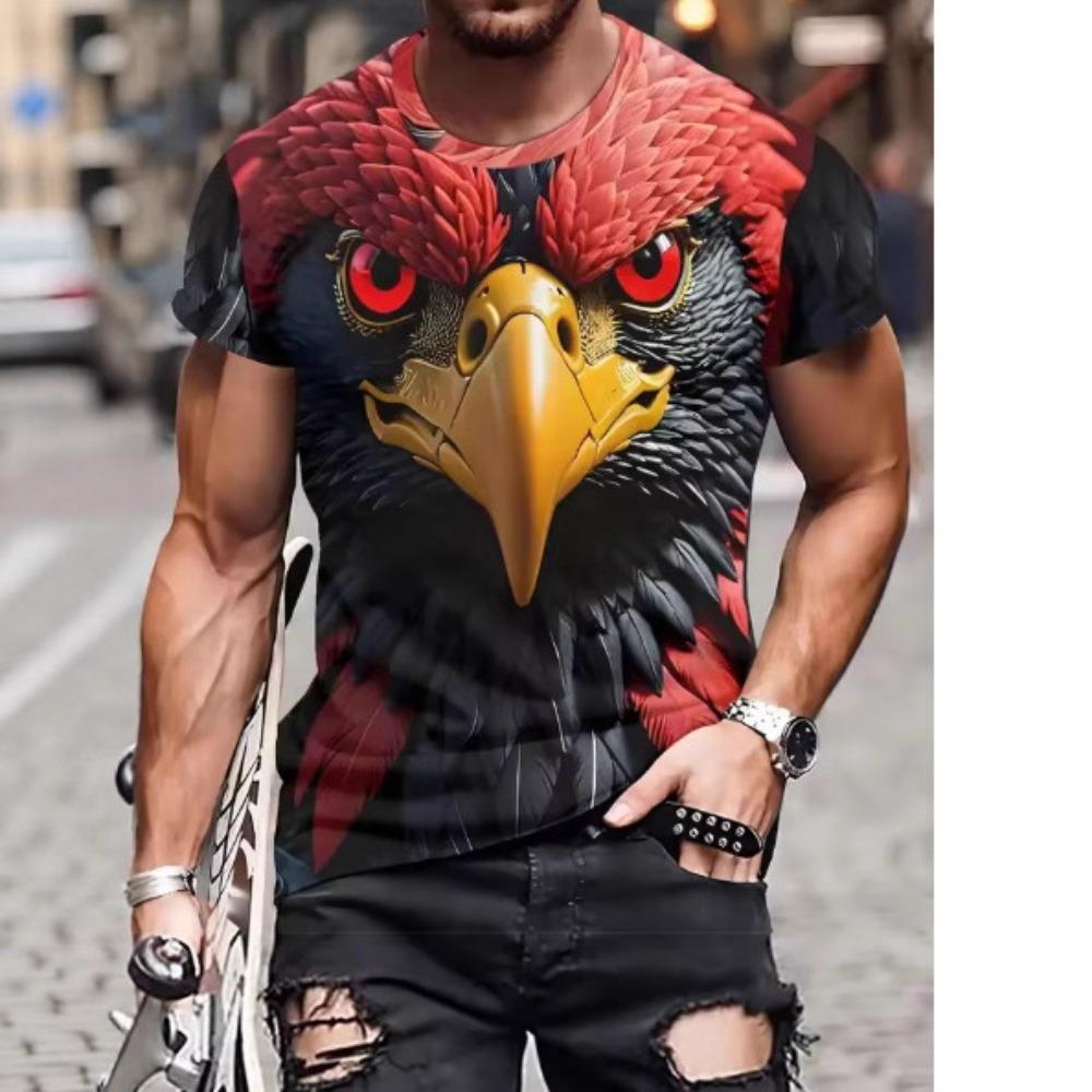 Summer Men's Casual Short Sleeved T-shirt Personality Cool Eagle Pattern 3D Printing Fashionable Comfortable Breathable Loose Sports Versatile T-shirt