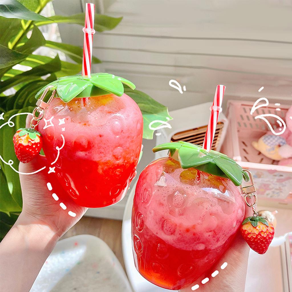 Summer Cute Strawberry Straw Water Bottle Cartoon Food Grade PP Milk Coffee Straw Cup for Home Drinkware