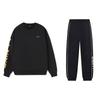 Li Ning Warm Fleece Logo Print Loose Round Neck Pullover Sweatshirt And Letter Cuffed Mid Waist Long Pants Casual Sports Set AWDSD23-3+AKLUB05-1