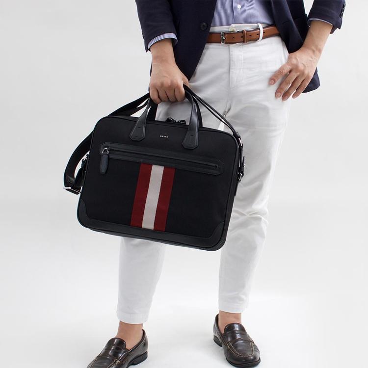 Bally Classic Red And White Striped Commuter Briefcase Fabric Shoulder Bag Men Bags Black CHANDOS-SM-TSP-10