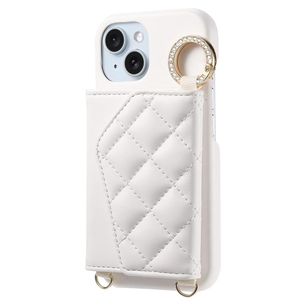 Sharp WISH4 iPhone15 Diamond Line Finger Ring Crossbody Phone Case with Card Slot