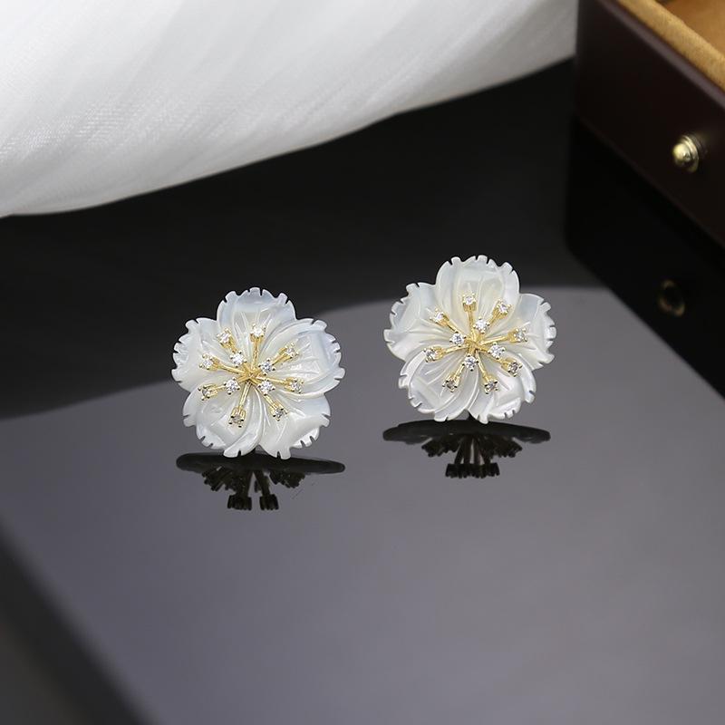 White Camellia Silver Needle Earrings - Elegant High-End Jewelry