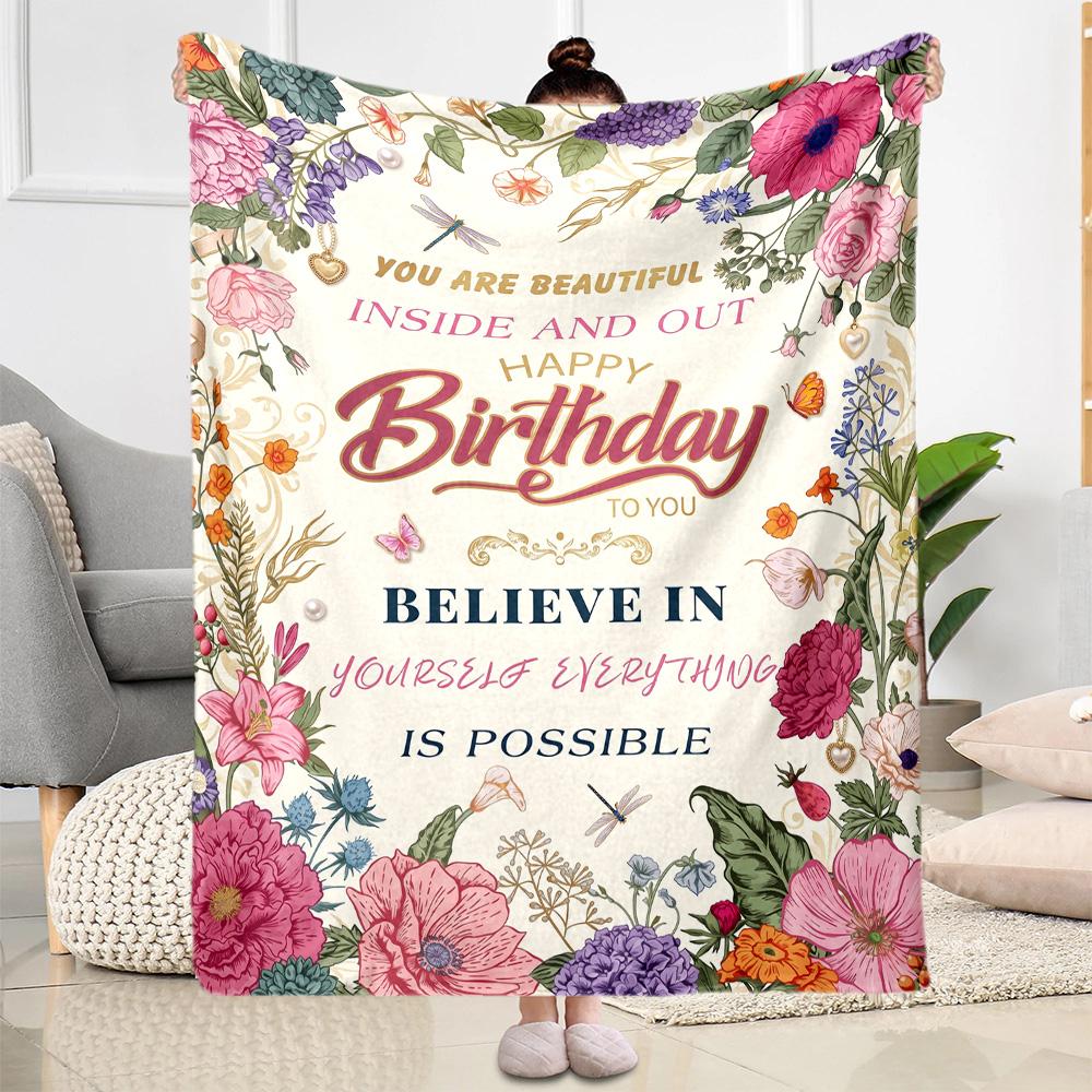 Floral Birthday Celebration Flannel Blanket-Soft and Suitable for Sofas,Beds,Offices,Travel,All Seasons,Great Gift for Holidays and Birthdays.