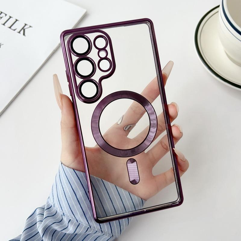 Plating Color Frame Clear Slim Magnetic Case For Samsung Galaxy S25 Ultra S24 FE S23 S22 for Magsafe Shockproof Les Protection Soft TPU Phone Cover