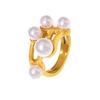 18k Gold-Plated Stainless Steel Hollow Ring with Faux Pearl Inlay