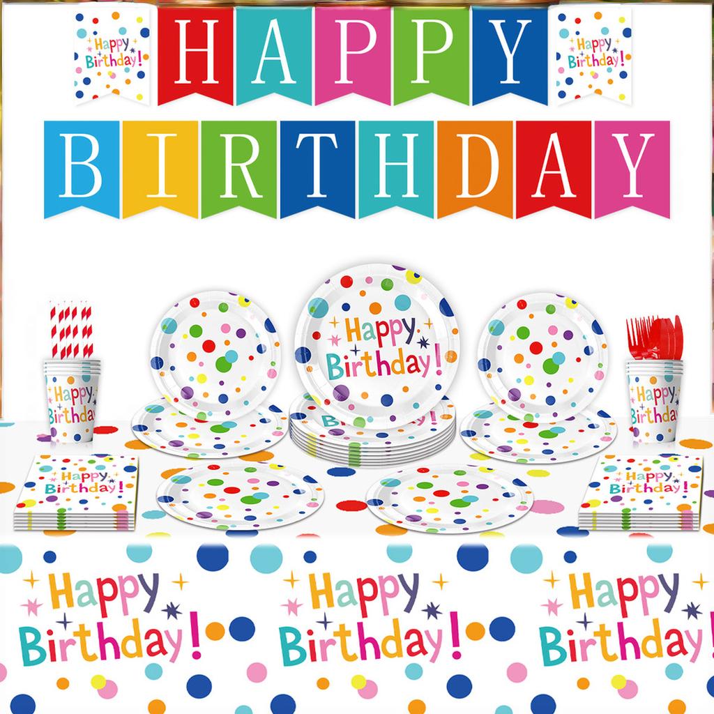 

Ensemble Anniversaire Enfant Birthday Celebration Plates Napkins Kids Birthday Party Supplies Colorful Polka Dot Dinnerware Sets
