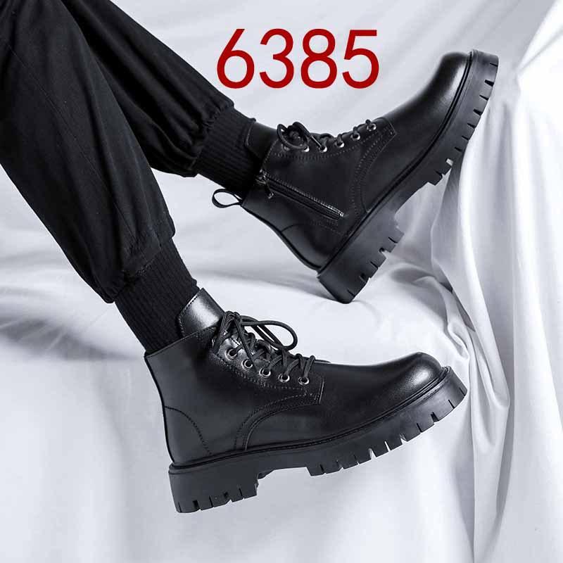 Martin Boots Herr Ny Casual Brittisk Trend Mångsidiga Tjocka Sulan Mellanhöga Svarta Lokomotivstövlar 6895-R