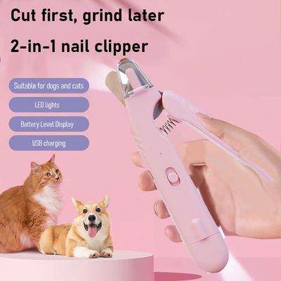 2-In-1 Cat Dog Nail Clippers with LED Light USB Rechargeable Small Medium Large Dogs Paw Cat Claw Trimmer Electric Pet Toenail Grooming Supplies