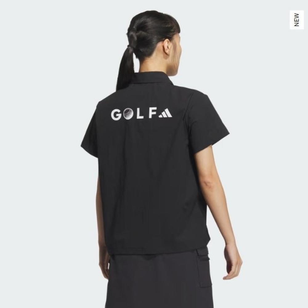 Adidas Golf Women S Woven Short Sleeve Polo Shirt Black Ik3062