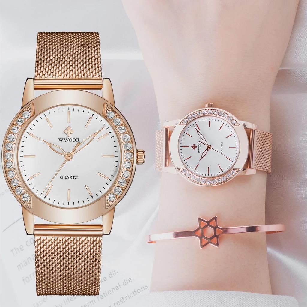 WWOOR Women Watch Luxury Diamond Dress Watch For Women Waterproof Ladies Quartz Bracelet Wristwatch Gift