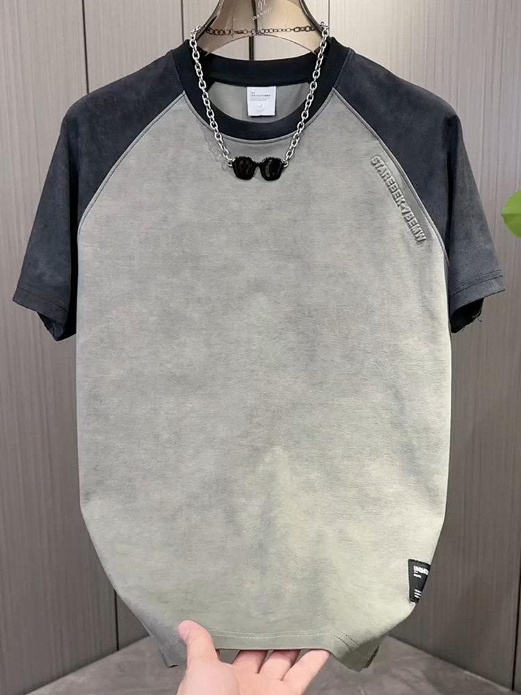 Trendy Men s Tie-Dye Color Block Patchwork Short Sleeve T-Shirt Large