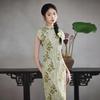 New Chinese style young light green cheongsam green leaf print 1011 summer daily girly dress