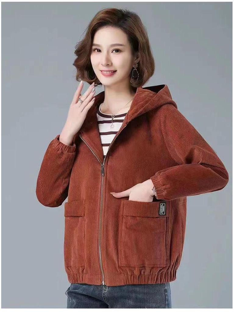 Women's Plus Size Corduroy Jacket - Fleece-Lined, Loose Fit for Autumn/Winter, Ideal for Middle-Aged Moms, Fits Up To 200 Lbs