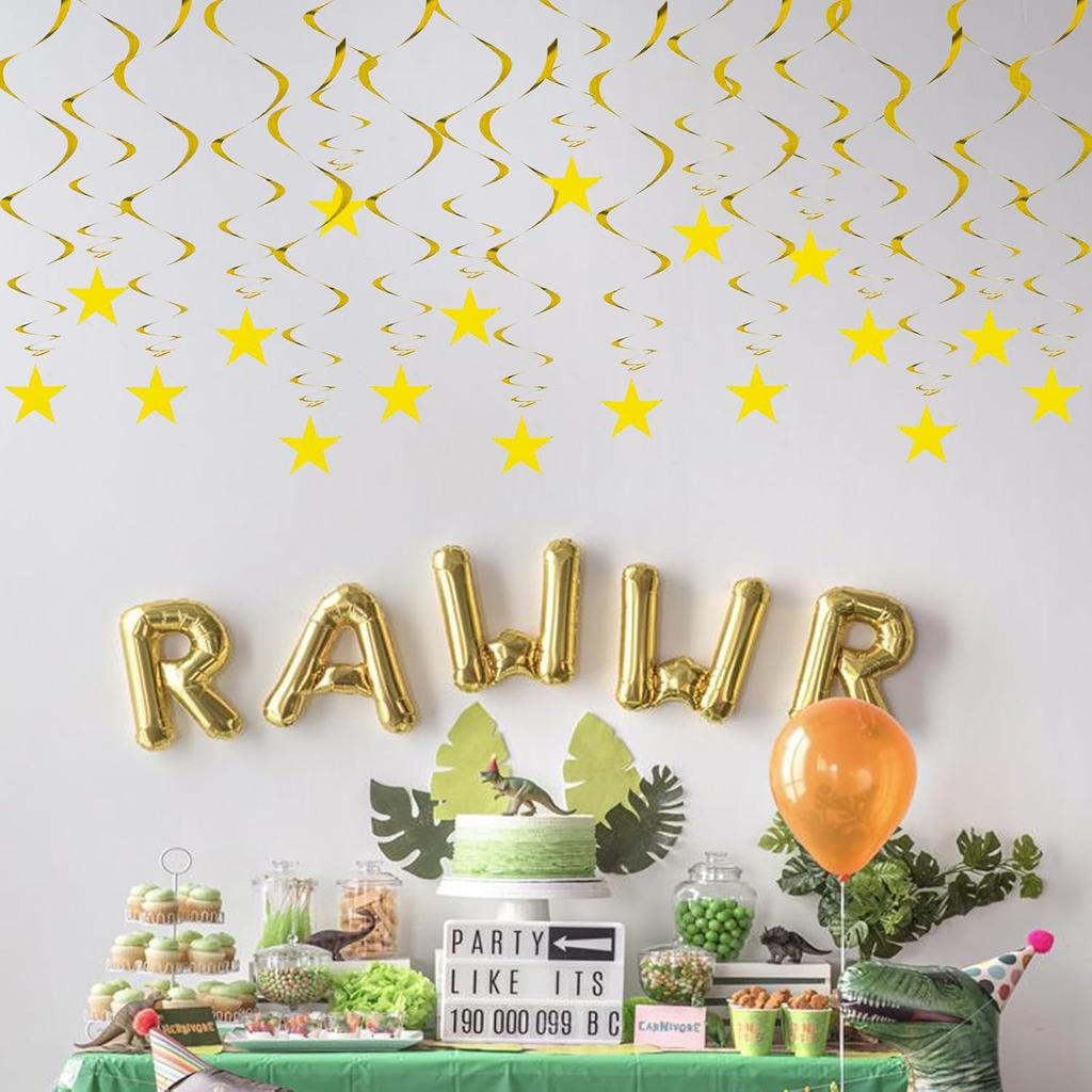 Gold Twinkle Stars Hanging Swirls Decorations Ceiling Swirl Foil Decoration Hanging Gold Party Supplies for Birthday Baby Shower Wedding, 32 Pcs
