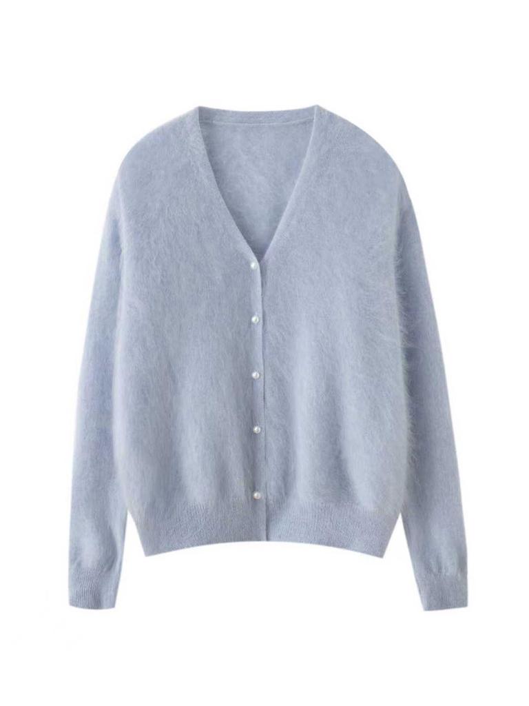 Pure Cashmere Women's Pearl Button Cardigan - Gentle, Loose, Lightweight Outerwear for Autumn 2026