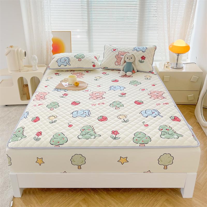 Floral Fitted Sheet Queen Size Bed Cover Thicken Bedsheet Quilted Mattress Protector Tampa De Colchão (Pillowcase Need Order)