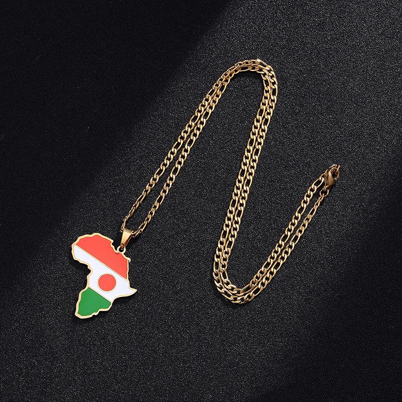 Collar con Mapa de Esmalte Africano: Colgante Geométrico de Acero de Titanio, Joyería Estilo 2022.