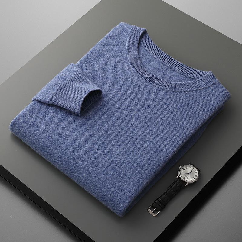 Classic Men'S Crewneck Cashmere Knit Sweater For Autumn And Winter, Loose Casual Cashmere Knit Pullover Base Layer