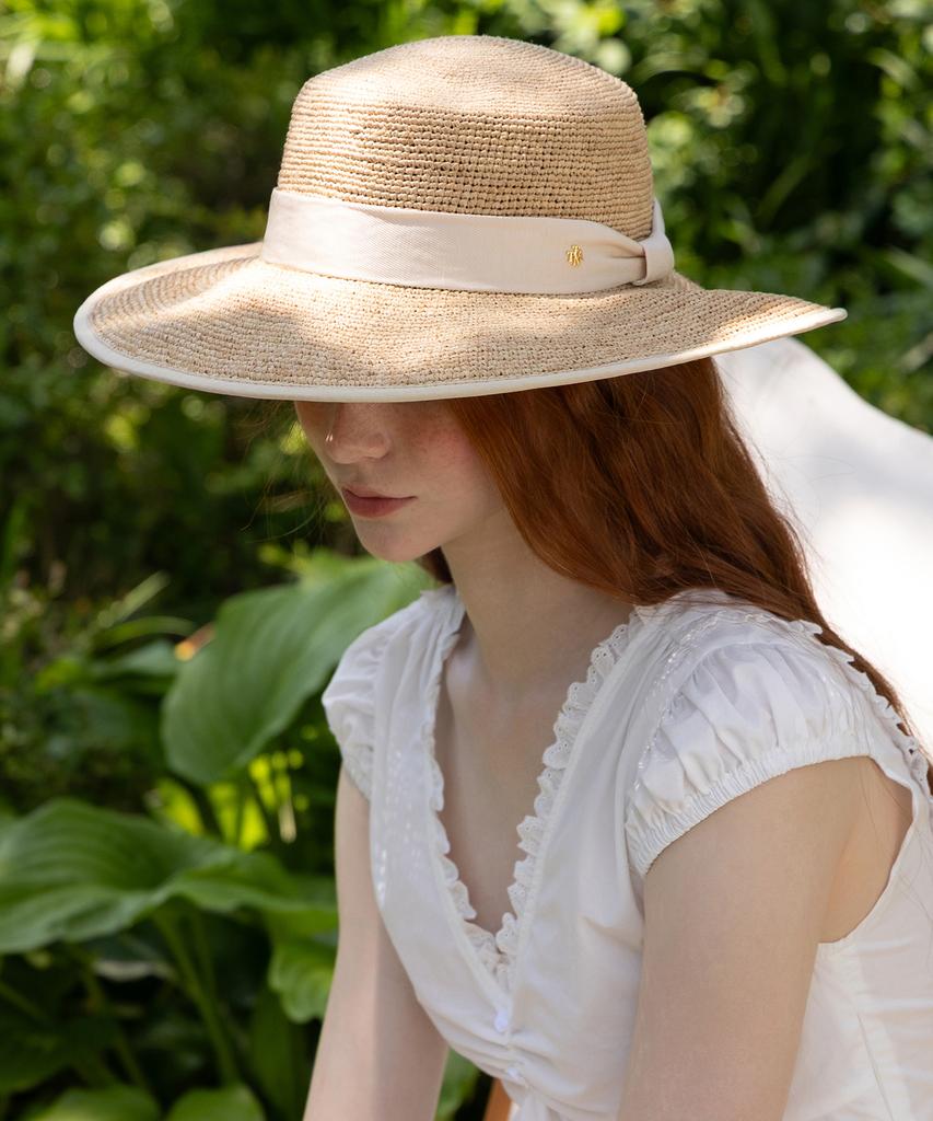 Tatiana Mirette Ribbon Band Natural Raffia Boater Hat Ht8201 Ivory