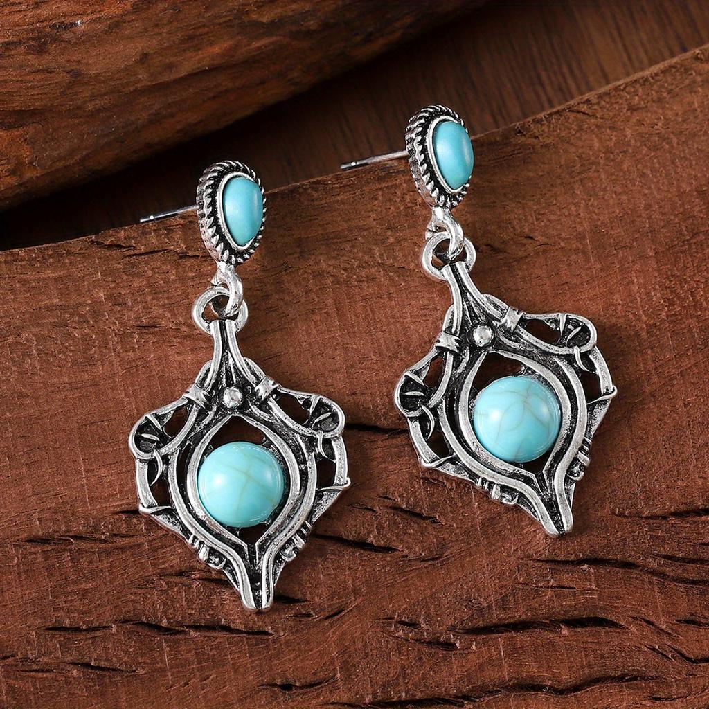 1 Pair of Vintage Bohemian Style Pendant Earrings, Elegant Turquoise Earrings, Suitable for Daily Wear