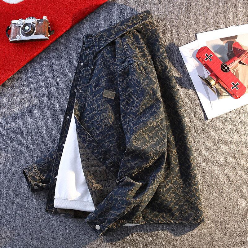 Jacket Men's Spring and Autumn New Jacquard Retro American Casual Long-sleeved Shirt Tooling Jacket