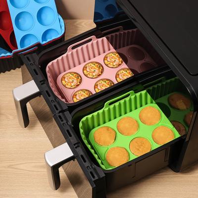 Air Fryer Liners Silicone Baking Tray Rectangular Non-Stick Mold for Cakes Jelly Pudding Dishwasher Safe Air Fryer Accessories
