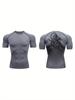 Men's Navy Blue Front Plain Back Firework Compression T-Shirt Minimalist Quick Dry Gym Workout Top