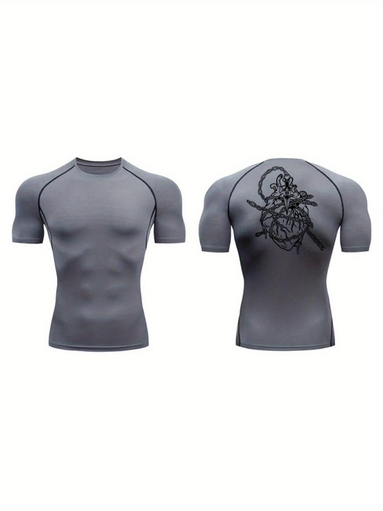 Men's Navy Blue Front Plain Back Firework Compression T-Shirt Minimalist Quick Dry Gym Workout Top