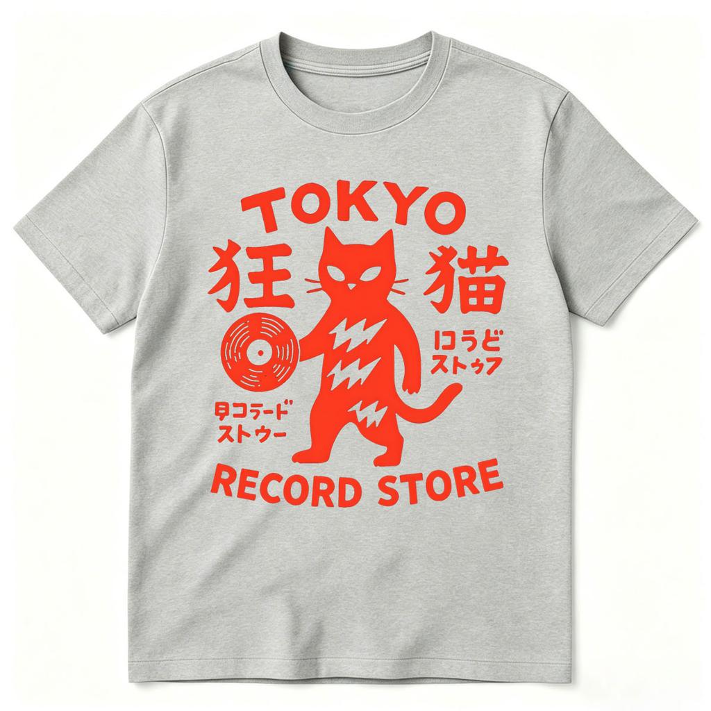 Tokyo Record Store Cat Vinyl Record Player Rock Dj Band Japanese Funny Tshirts Unisex Unisex Clothing Cotton Short Sleeve T Shirts
