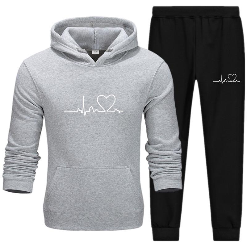 Men's Casual Sports Hoodie Set 2024 with Heart Rate Print