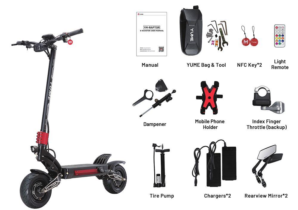YUME Raptor Electric Scooter, 3000W*2 Motor, 60V 27Ah Battery, 11-inch Road Tires, 80km/h Max Speed