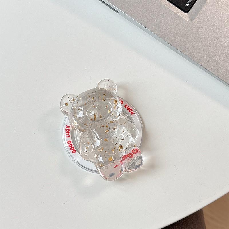 

Little Bear Mobile Phone Stand Gold Foil Solid Color Transparent Scalable Lazy Magnetic Desktop Back Adhesive Stable Portable