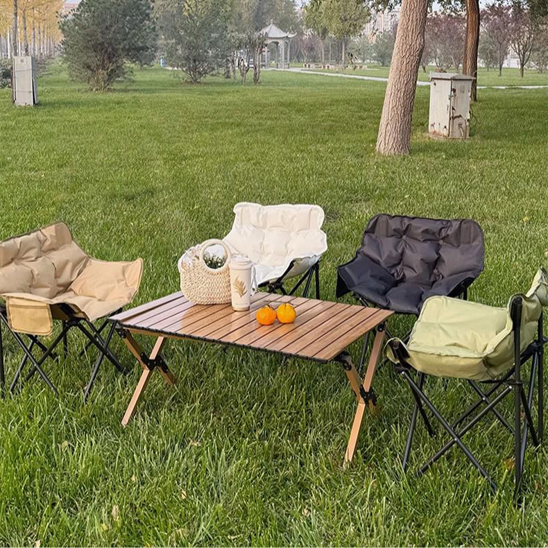 Skládací měsíční židle s polstrováním a nízkou opěrkou pro podzim/zimu - Přenosná venkovní kempingová židle