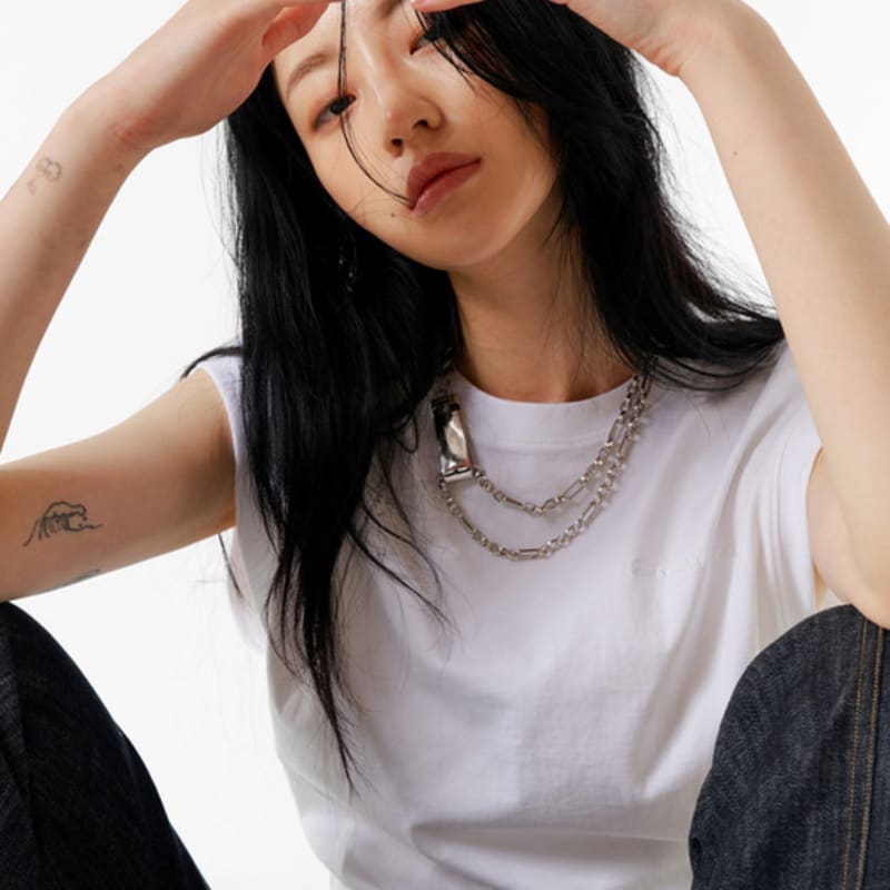 PERSONAL/SERVICE MONEY CLIP ASYMMETRY NECKLACE / silver