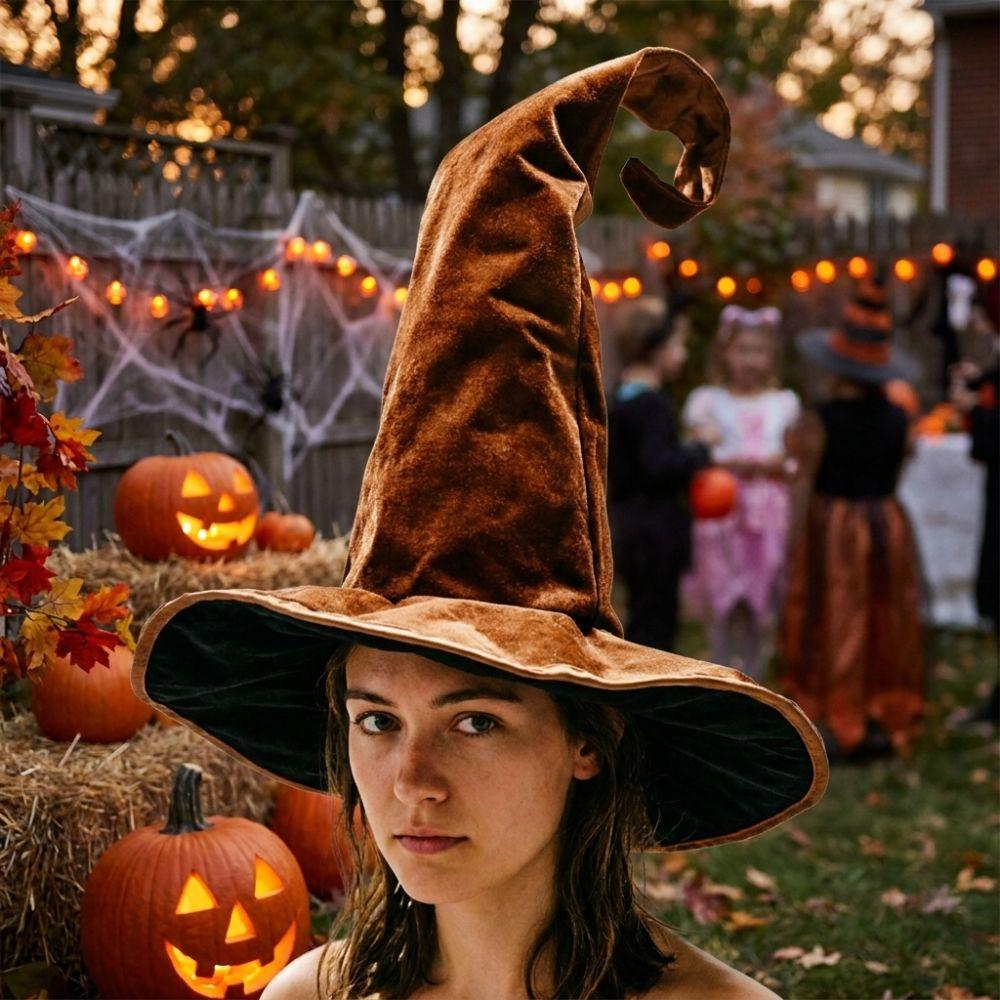 Velvet Halloween Witch Hat Large Witch Costume Hat Comfortable Plush Wizard Hat Role-Playing