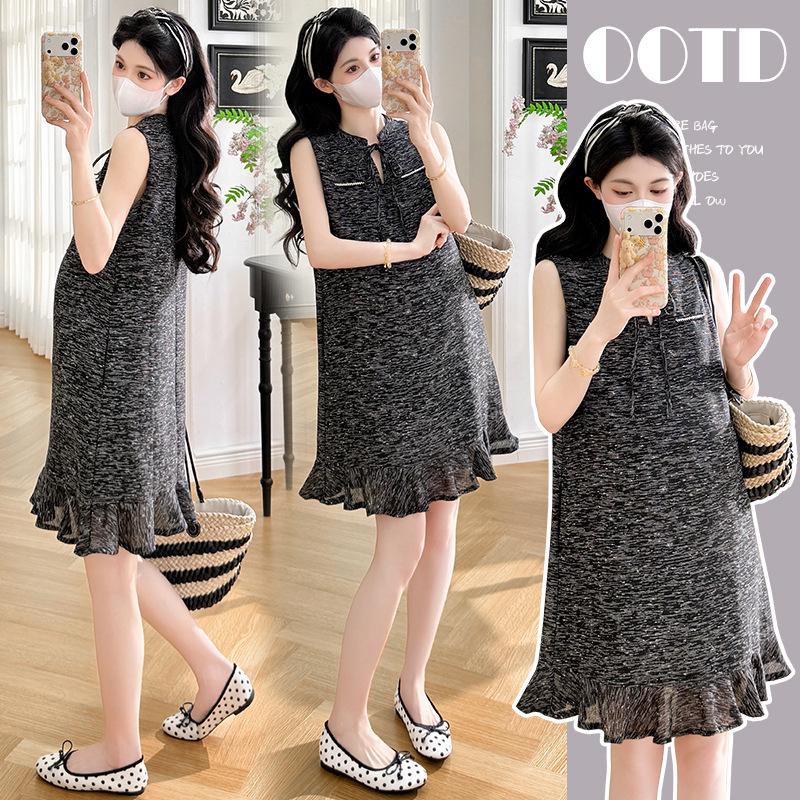 Summer 2026 Sweet V-Neck Sleeveless Maternity Dress - French Style Pinafore 2XL