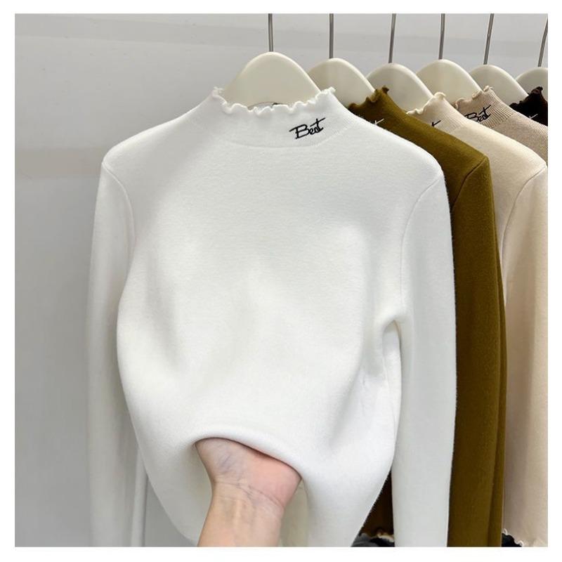 

One-piece Velvet Sweater for Women Thickened Velvet Warm Winter Versatile Half Turtleneck Inner Layering Shirt S