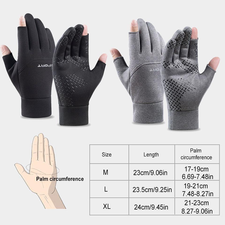 Gobygo Fall Winter Second Finger Gloves Half Finger Touch Screen Windproof Anti-Slip Padded Warm Fishing Cycling Gloves Unisex