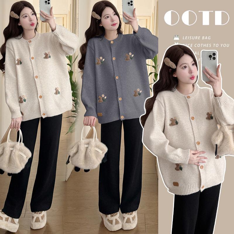 

2005 Winter Korean Loose Fit Rabbit Knit Cardigan & Drawstring Pants Maternity Set Large