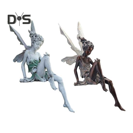Flower Fairy Statue Resin Winged Fairy Figurine Outdoor Garden Fairy Sculpture for Home Porch Lawn Courtyard Decoration