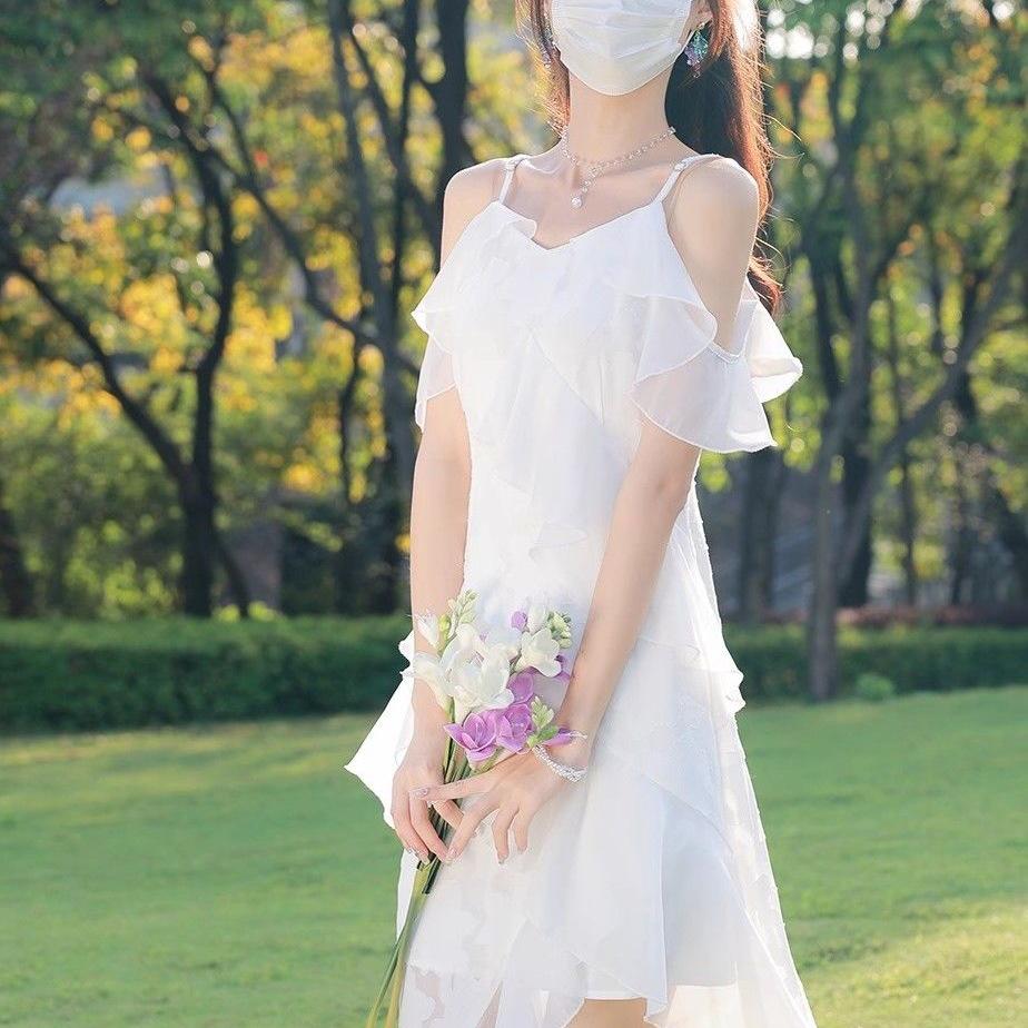 Heart-Fluttering White Ruffle Tea Party Dress