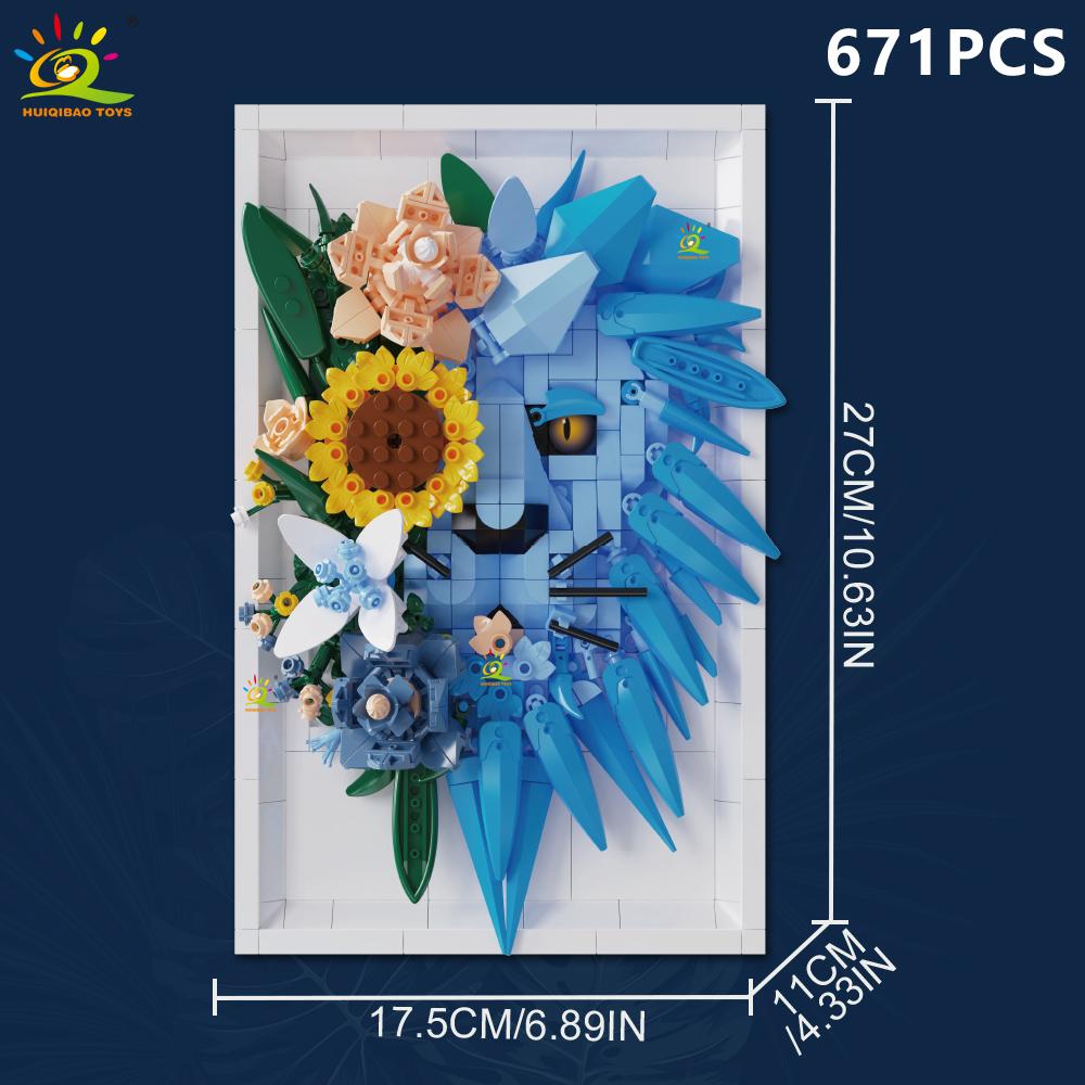 

Moc Animal Model Construction Block Hanging Wall Diy Lion Leopard Shark With Flower Paintings Brick Plaything Set Household Decoration