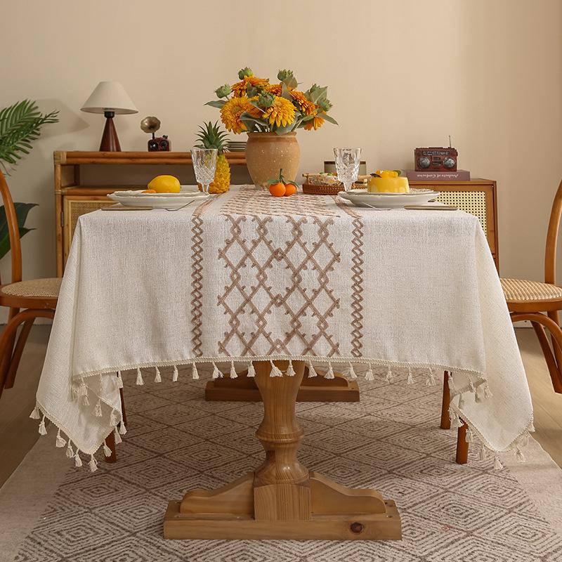Verdickte Leinen Bestickte Tischdecke Premium Einfache Esstischdecke Kaffeetischdecke Tischdecke Dekorative Quadratische Tischdecke