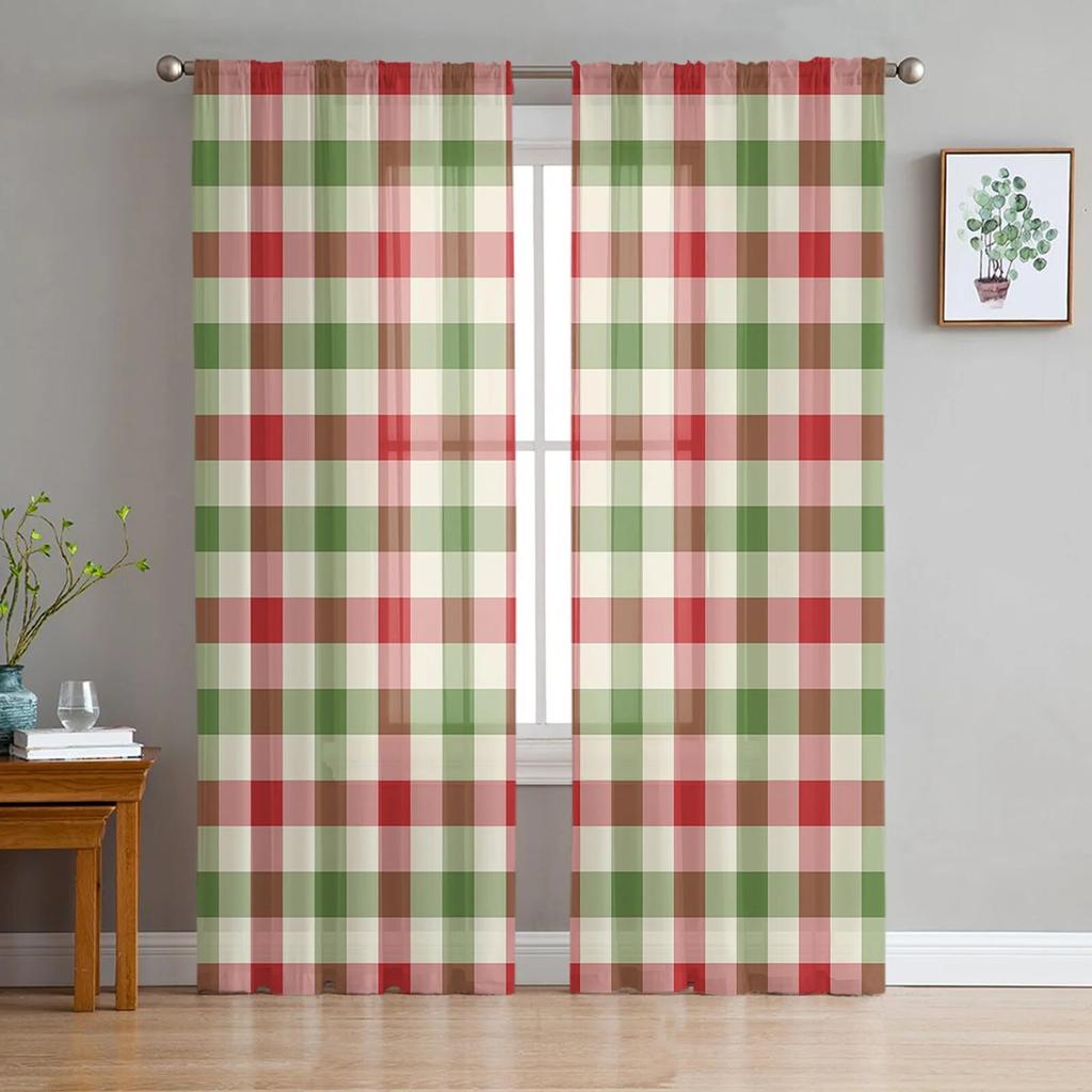 Plaid Geometric Weave Voile Sheer Curtains For Living Room Window Chiffon Tulle Curtain Kitchen Bedroom Drapes Home Decor