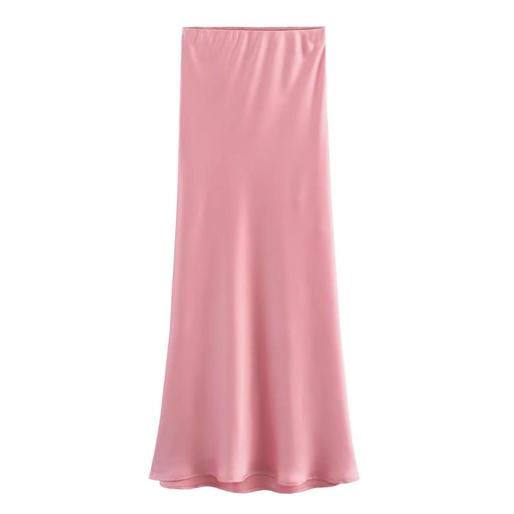 Eleganter Satin-Midirock im französischen Stil - Hoher Bund, Minimalistisches A-Linien-Schirmdesign für Damen