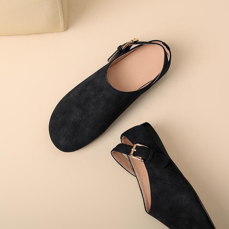 Krazing Pot Cow Suede Nubuck Summer Size 46 Size 45 Leisure Shoes Women Round Toe European Design Flats