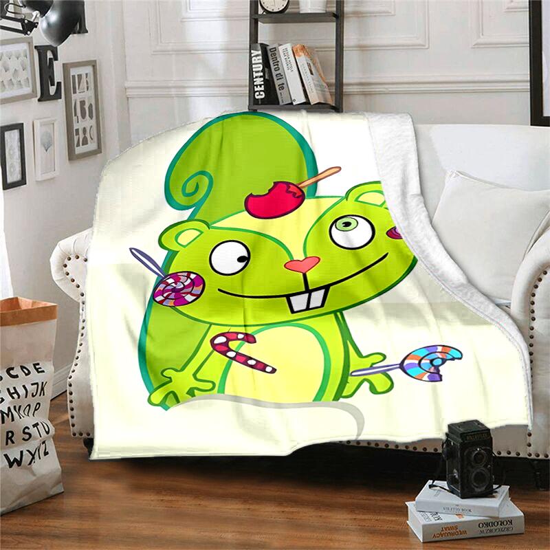 1pc Blanket Happy Tree Friends2 Print Design, Lightweight Blanket for Sofa, Bed- Soft &Warm, Gift for All Seasons like Christmas, Halloween