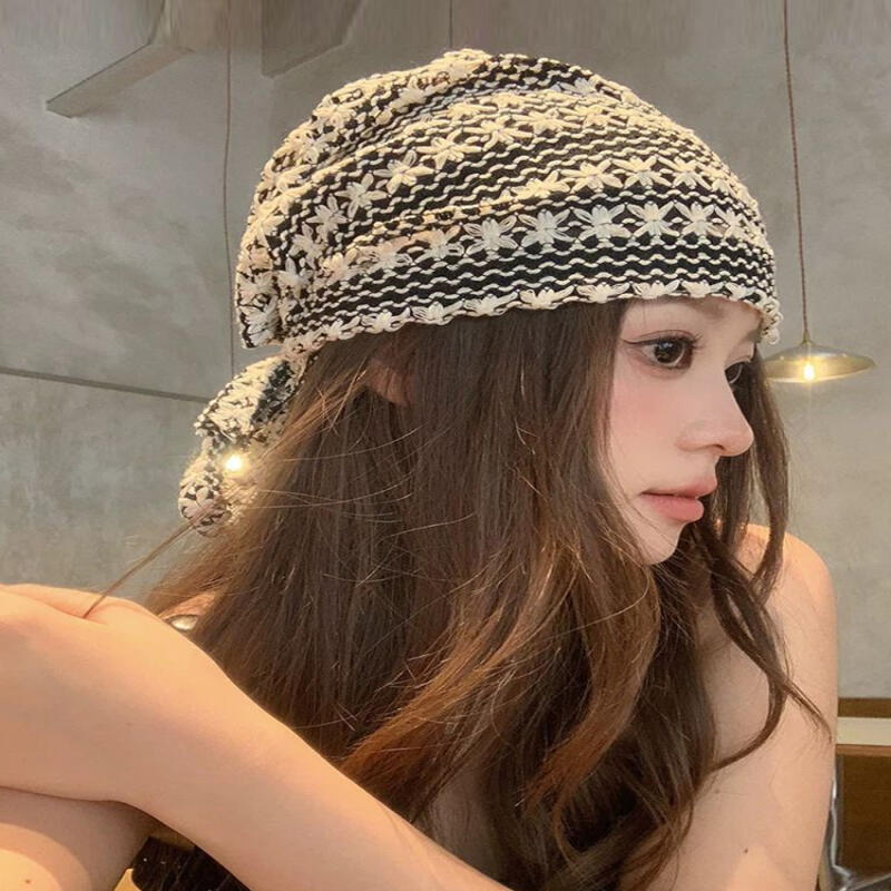 Jerryna Hand-Knitted Lace Punching Summer Beanie Hat