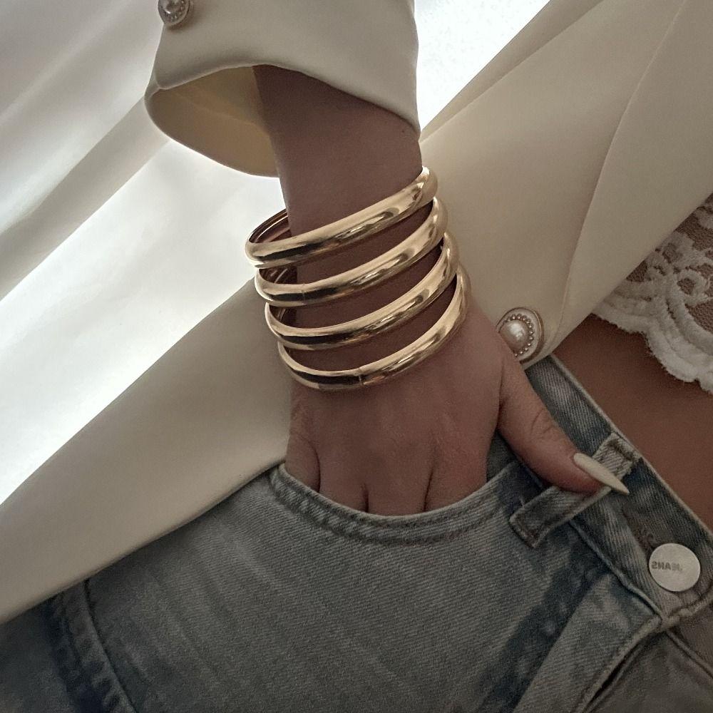 4Pcs/Set Waterproof Geometric Wide Bangles Iron Smooth Multilayer Bracelet  Friends Birthday Gift